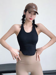 Wrap Hollow Solid Color Halter-Neck Sports Vest