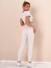 Pure Color Stitching Bow Yoga Suit