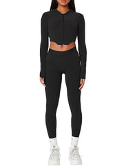 Cropped Solid Color Hoodies&Leggings Wrap Casual Suits