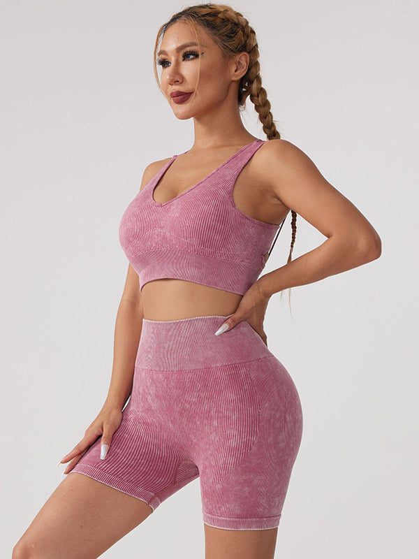 Skinny Solid Color U-Neck Yoga Suits