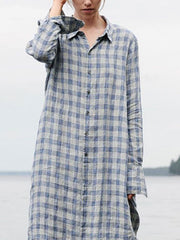 Plaid Temperament Women's Cotton Linen Dress