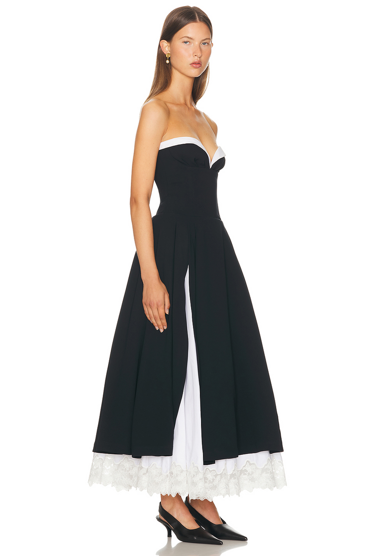 Sexy V-neck Tube Top Cinched Waist Stitching Contrasting-Color Dress