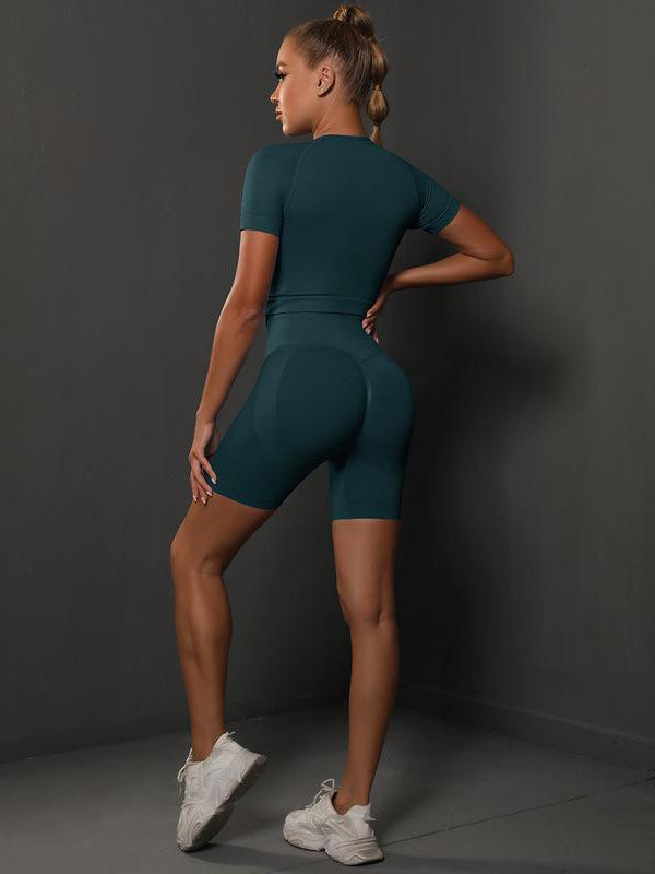 Solid Color Tee & Shorts Yoga Suits