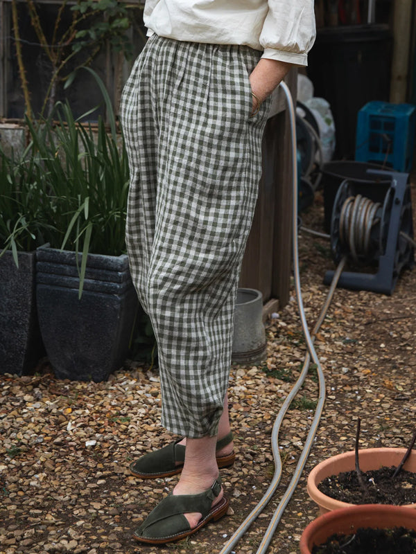 Checked Cotton And Linen Trousers