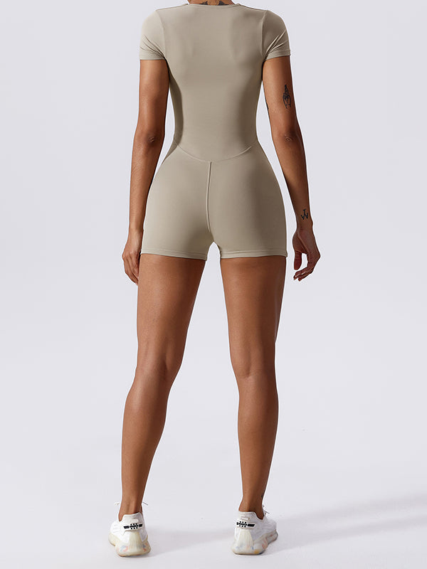 Wrap Solid Color Square-Neck Sports Rompers