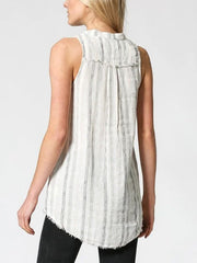 Striped Cotton And Linen Sleeveless Top