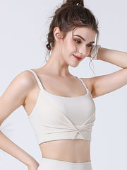 Wrap Backless Hollow Knot Solid Color Split-Joint Sports Bra