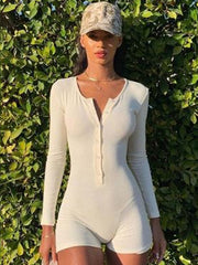 Cotton Fashion Sexy Long Sleeved Shorts Round Neck Rompers