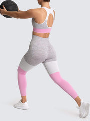 Contrast Color Sleeveless Back Cutouts Yoga Suits