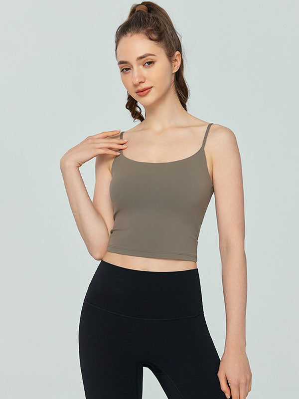 Skinny Wrap Backless Solid Color Spaghetti-Neck Yoga Tops