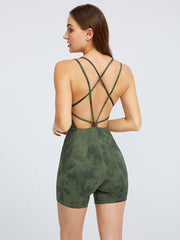 Tie-Dyed Back Cross Close-Fitting Yoga Rompers