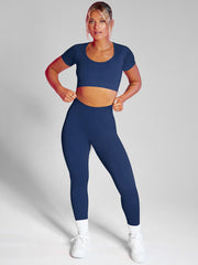 Solid Color Short Sleeves & Leggings Yoga Suit