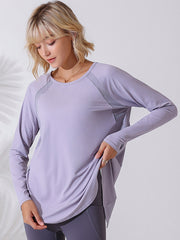 Long Sleeves Loose Hollow Solid Color Round-Neck Yoga Tops