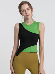 Sleeveless Wrap Color-Block Round-Neck Yoga Vest Tops