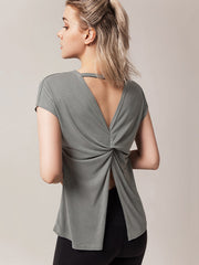 Short Sleeve Loose Round-Neck Backless Casual T-Shirt Top