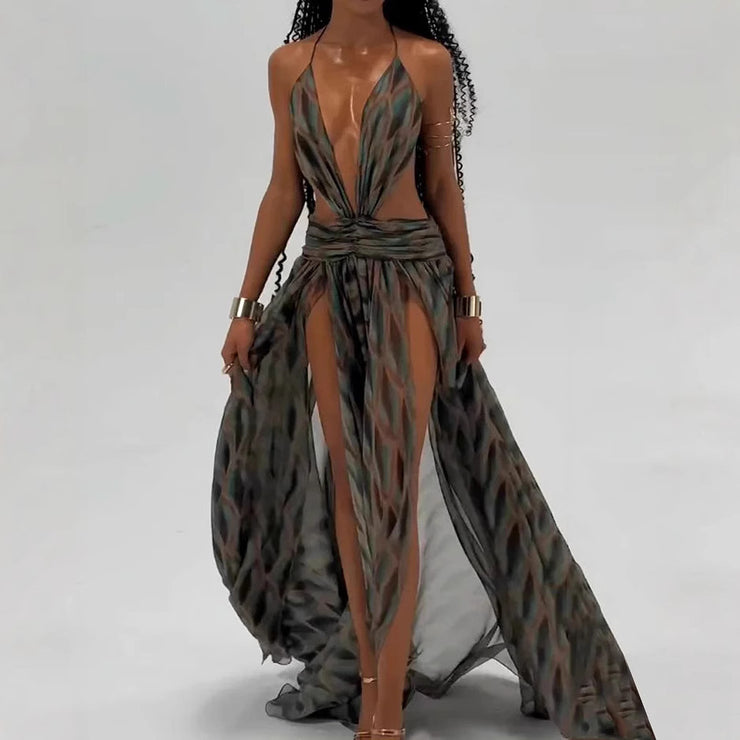 Sexy Sling Deep V Hollow Mesh Dress