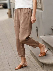 Women's Cotton Linen Solid Color Loose Pocket Harem Pants
