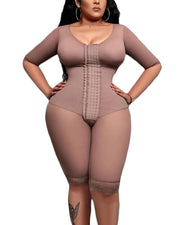 Full Body Support Arm Compression With Built In Bra Half Sleeve Mid Leg Bodysuit