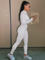 Sexy Long Sleeves Solid Tees&Leggings Suits