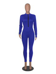 Skinny Solid Color Zipper Jumpsuits