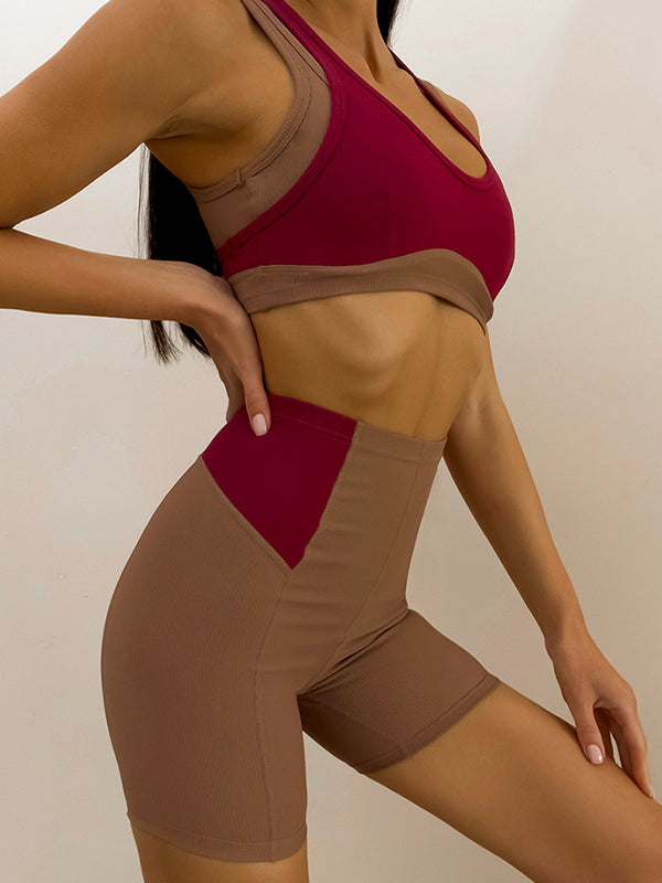 Skinny Contrast Color U-Neck Yoga Suits