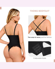 Women's Lace Bodysuit Tummy Control V Neck Thong Bodysuit