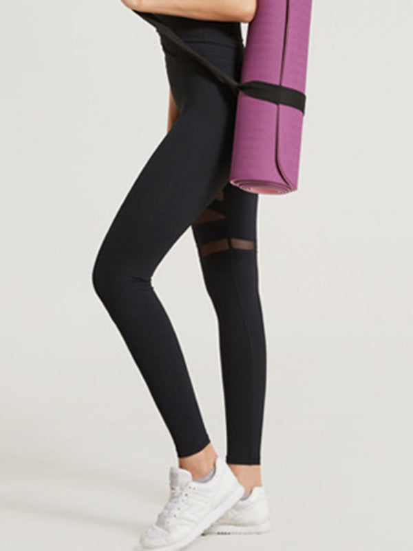 High-Waisted Mesh Solid Color Sports Leggings