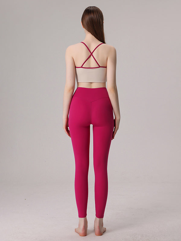 Back Cross Hollow Split-Joint Spaghetti-Neck Sports Bra&Leggings Suits