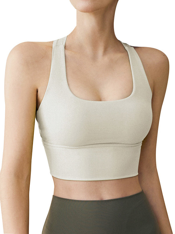 Skinny Wrap Yoga Tops Back Cross Hollow Solid Color Spaghetti-Neck Bra