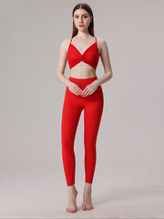 Back Cross Hollow Split-Joint Spaghetti-Neck Sports Bra&Leggings Suits