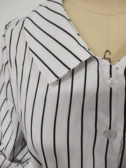 Women's Fashion Casual Striped Shirt Pocket Dress