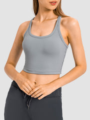 Skinny Wrap Sports Bra Hollow Yoga Tops Solid Color U-Neck Bra