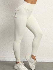 Skinny Wrap High-Waisted Pockets Solid Color Tights Leggings