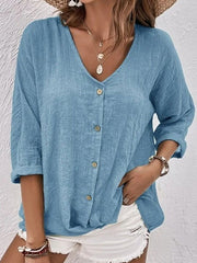 Cotton and Linen Comfortable Casual V-neck Women's Shirt