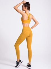 Solid Wrap Sleeveless Yoga Suits