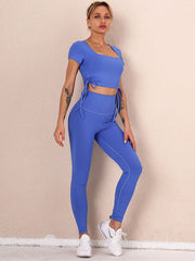 Pure Color Stitching Bow Yoga Suit