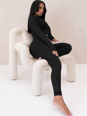 Long Sleeves Solid Color Round-Neck Yoga Suits