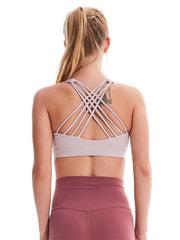 Back Cross Wrap Hollow Solid Color Spaghetti-Neck Sports Bra