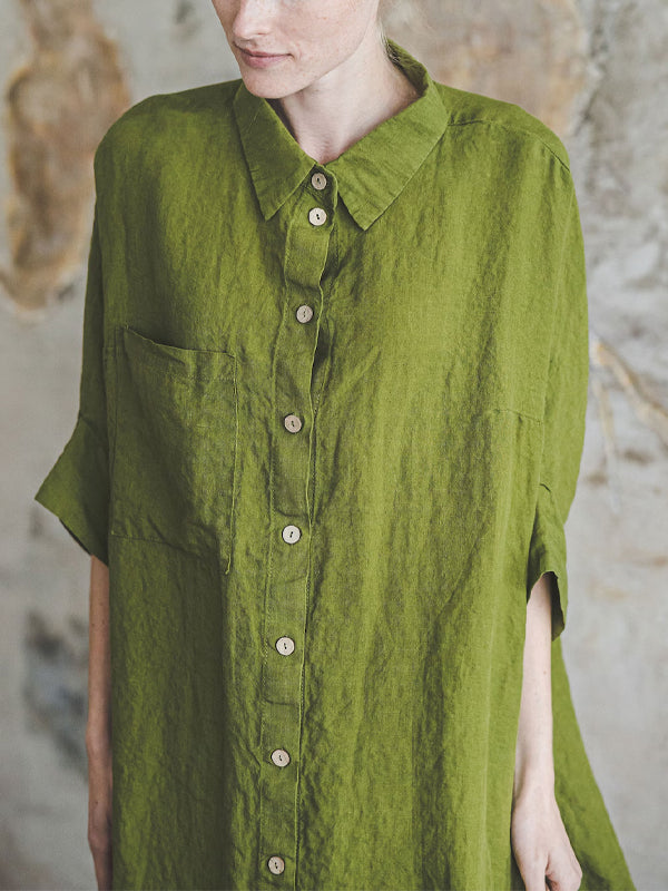 Retro Solid Color Long Shirt