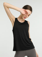 Loose Sleeveless Hollow Solid Color Round-Neck Sports Vest Top