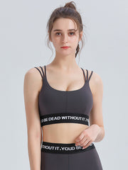 Wrap Back Cross Hollow Letter Print U-Neck Sports Bra