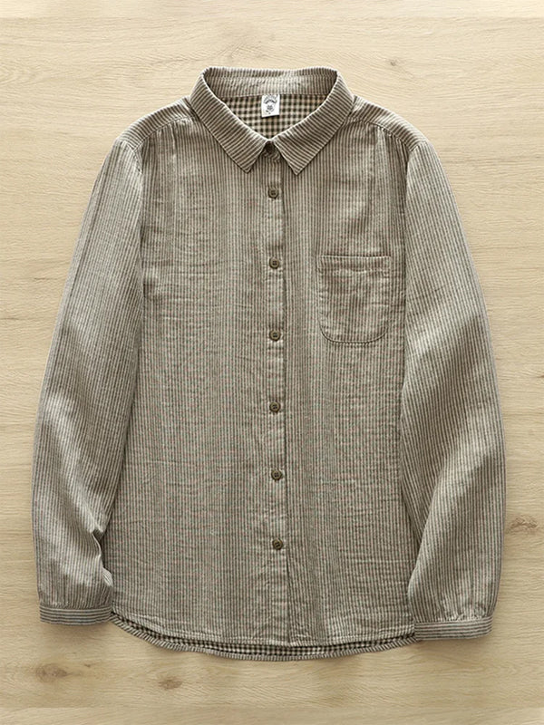 Vintage Striped Linen-Blend Long-Sleeve Shirt