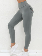 Skinny Wrap High-Waisted Pockets Solid Color Tights Leggings