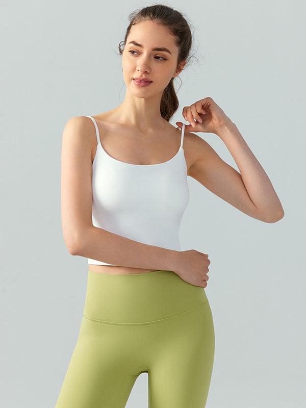 Skinny Wrap Backless Solid Color Spaghetti-Neck Yoga Tops