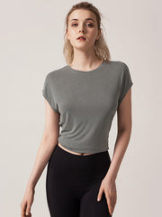 Short Sleeve Loose Round-Neck Backless Casual T-Shirt Top