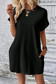 Solid Batwing Sleeve Hidden Pocket Tee Dress