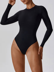 Long Sleeves Solid Color Round-Neck Sports Bodysuits