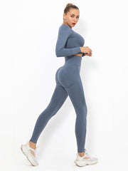 Seamless Knitting Long Sleeves Mdriff Baring Gym Suits