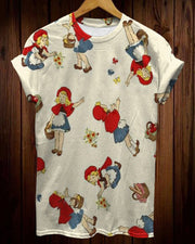 Cartoon Cute Girl Printed Round Neck Short Sleeve T-Shirt