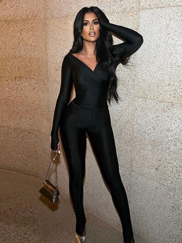 Skinny Leg Wrap Sequined Solid Color Off-The-Shoulder Shirts Tops&Leggings Suits